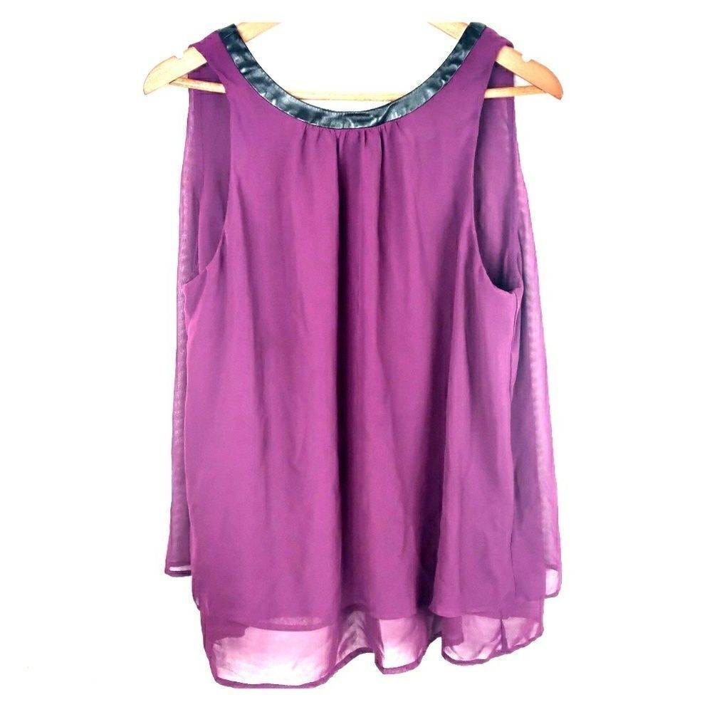 3/$25 Bisou Bisou Purple Black Faux Leather Top L